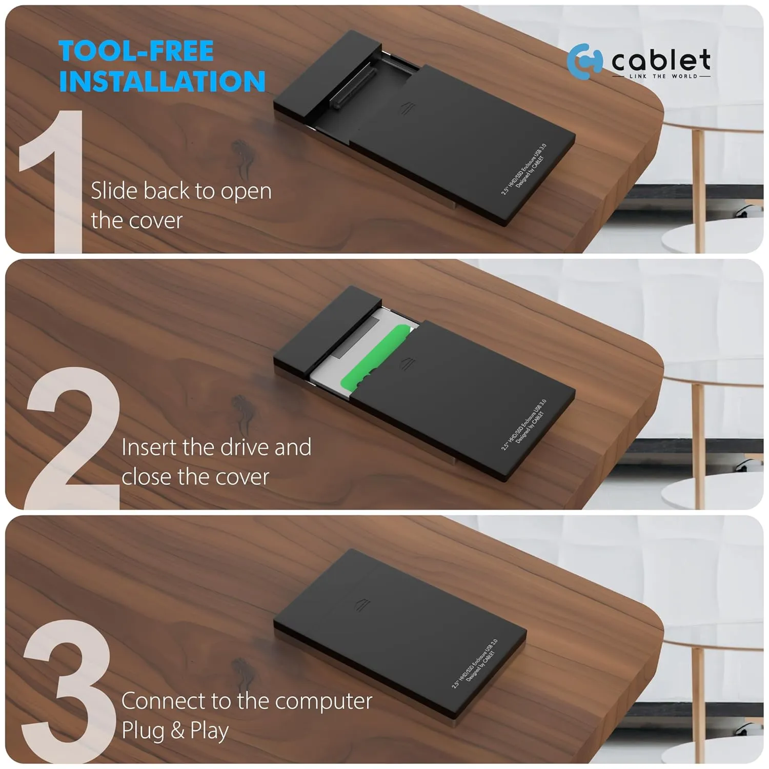 Cablet SSD Casing 2.5 Inch SATA USB 3.0 (HD2566U3) view 5